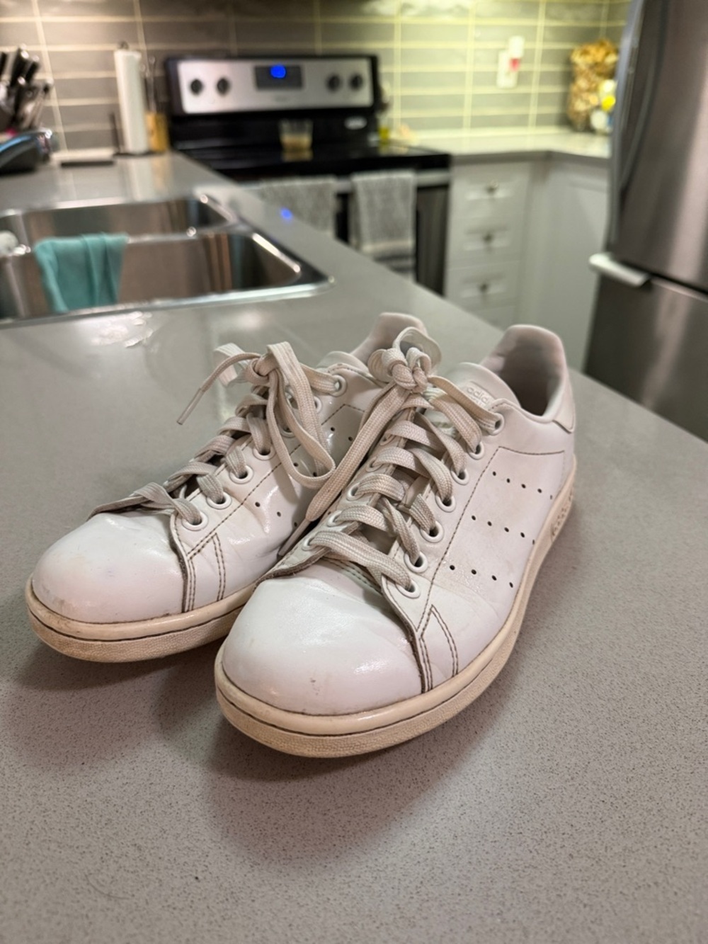 adidas White Low-Top Leather Sneakers with Cream Accents